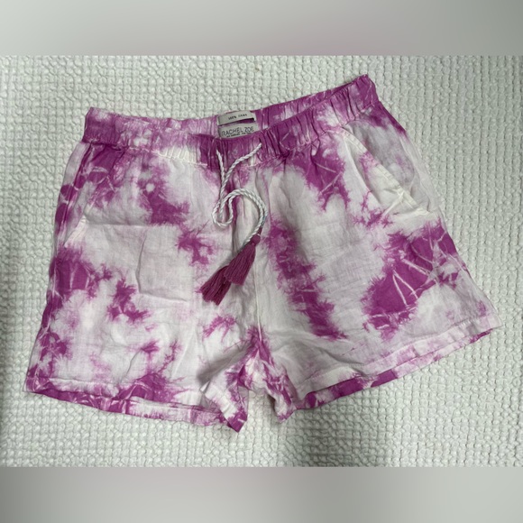 RACHEL ZOE Linen Tie Dye High Rise Pull On Drawstring Waist Tassel Shorts Size S - Picture 3 of 5